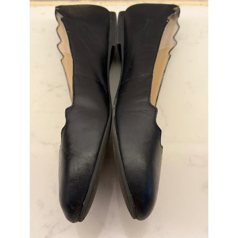 Sam Edelman Felicia Black Leather Scalloped Ballet Flats Womens 6.5